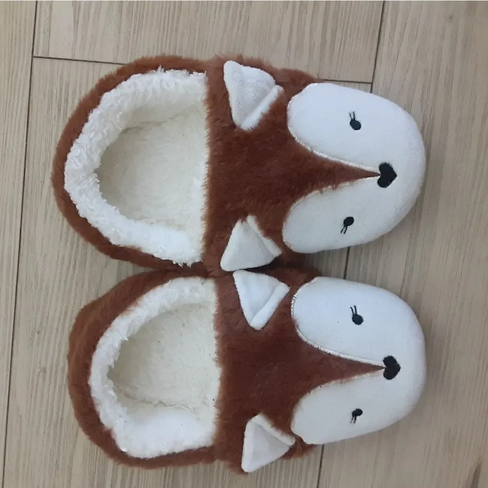 Furry Fox Children's Slippers, Brown and Cream, size Youth Small, NWOT